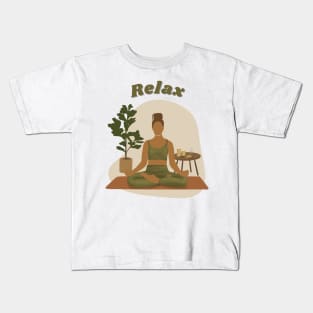 Finding Inner Peace: An Illustration of a Woman Practicing Relaxation Yoga Kids T-Shirt